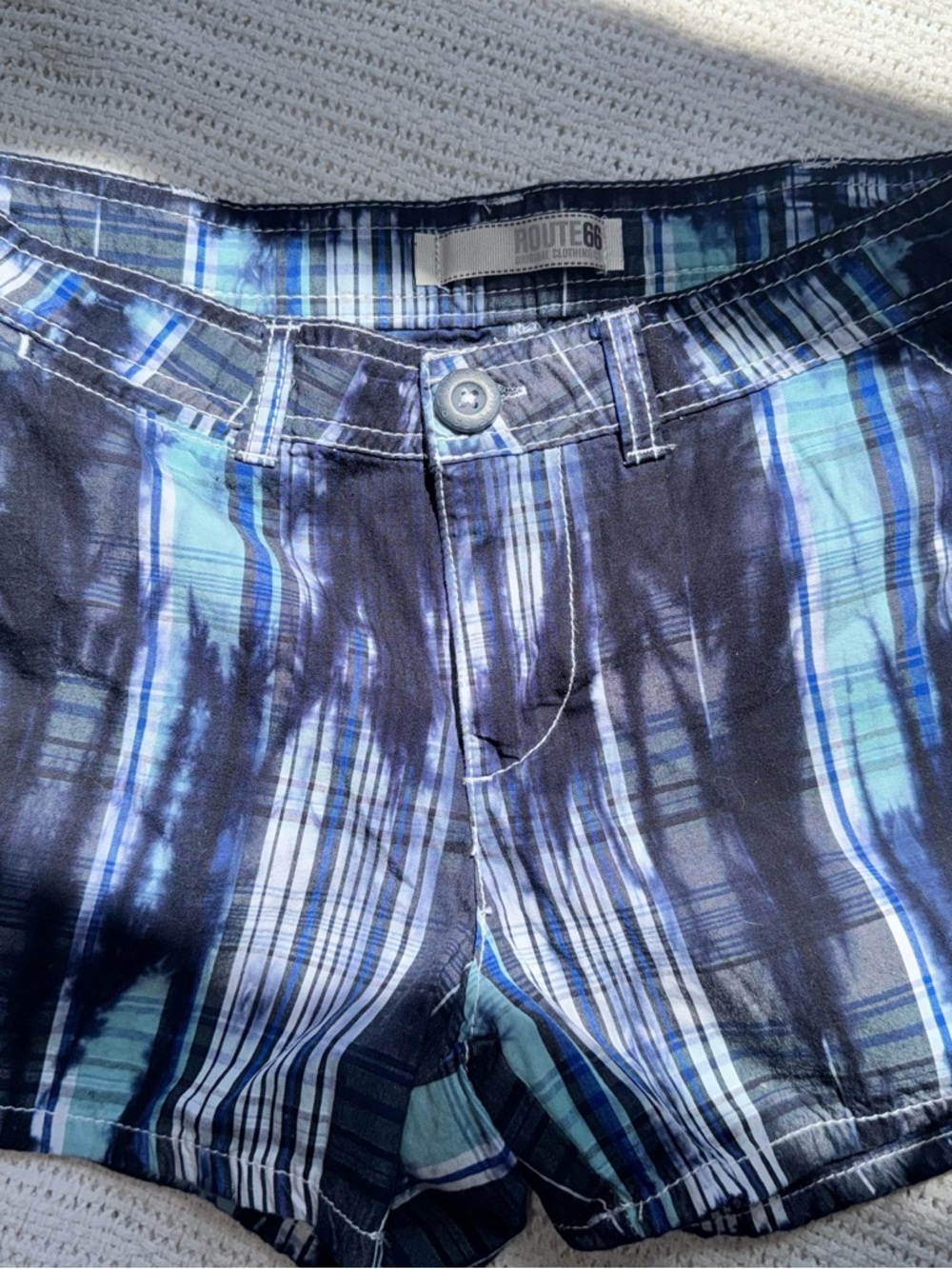 Route 66 Plaid Blue Swim Trunks